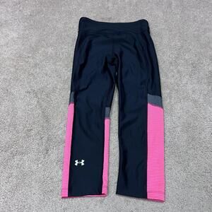 Under Armour Leggings Compression Cropped Pull On Black Pink Size XS
